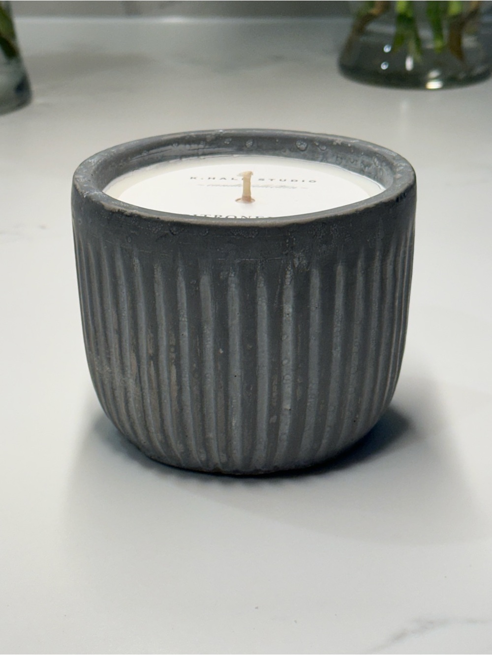 K. Hall Studio Grooved Cement Citronella Outdoor Candle - Picture 4 of 5